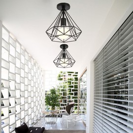 stoex Ceiling Light Industrial Retro 25cm in Shape Diamond Pendant Light for Dining Room Bar Bedroom Black