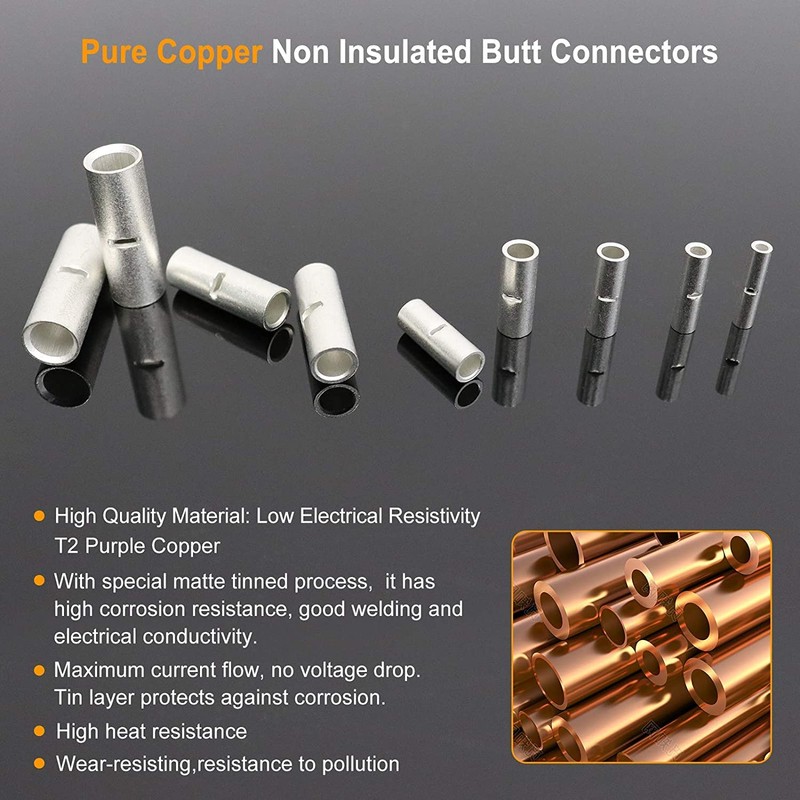 SVAAR 380PCS Non Insulated Butt Connectors Kit Butt Splice Connector