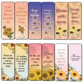 Creanoso Sunflower Themed Positive Quotes Bookmarks (5-Sets x 6 Cards) – Daily Inspirational Card Set – Interesting Book Page Clippers – Great Gifts for Adults and Professionals