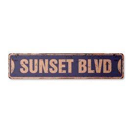 Sunset BLVD Vintage Aluminum Street Sign Los Angeles California Hollywood LA Rustic Metal tin | Indoor/Outdoor | 24" Wide
