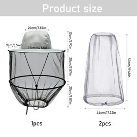 JINXIAN Pack of 3 Mosquito Net Head Beekeeping Hat with Veil Mosquito Head Net Wide Brim Sun Protection Mosquito Net Head Protection for Fishing Hunting Mountaineering Outdoor Hiking (Grey)