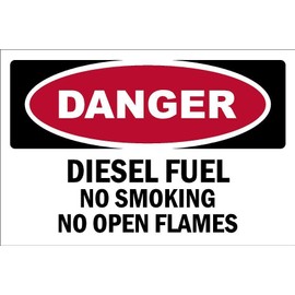 Danger, diesel fuel, No smoking, No open flames, black and red sign - 1mm flexible Plastic sign (300mm x 200mm)