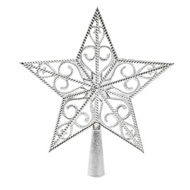 BORFUE Christmas Tree Topper Star Glitter Star Tree Topper Metal Star Tree Topper 3D Xmas Tree Star Topper for Christmas Tree Decorations Home Holiday Xmas Party Indoor Decor (Silver)
