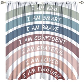 YungHo Boho Rainbow Curtain, Classroom Book Center Calming Corner Playroom Decor, I Am Kind Smart Brave Home Girls Room Blackout Window Treatment, Colours 21" W x 54" L x2【Blackout】