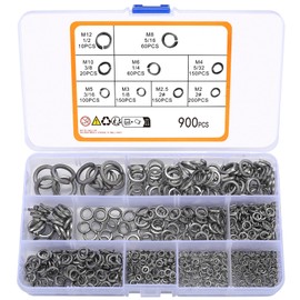 Zxglxinyao 900 PCS Stainless Steel Spring Lock Washer, Split Lock Washer, Split Ring Washer Bolt Screw Spring Washer, 2#, 1/8", 5/32", 3/16", 1/4", 5/16", 3/8", 1/2"