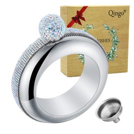 Qingo Flask Bracelet Bangle Flask Creative Stainless 304 Steeland Hip Flask Funnel Set For Women 3.5 oz (Sliver Rhinestones)