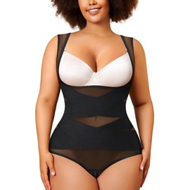 Nebility Plus Size Shapewear Bodysuit for Women Tummy Control Body Shaper Seamless Faja Colombian Waist Trainer Girdle(Black Plus Size Plus Size,2X)