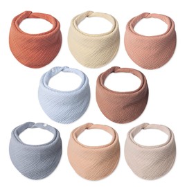 Lulu moon Lätzchen Baby Absorbierende Dreieckstuch , Musselin Halstuch Baby mit Verstellbares Druckknopf, Weiche Sabberlätzchen für Junge und Mädchen, Unisex, 8 Stück (Erde)