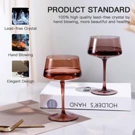 JOVGANK Amber Martini Glasses Set of 6, Hand Blown Brown Coupe Glass 13Oz, Premium Crystal Coupe Glasses, Large Cocktail Glasses, Bar Drinking Glass, Gift for Christmas, Mother's Day, Party