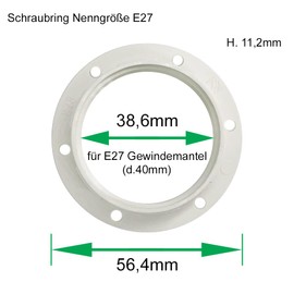 Pack of 3 Screw Rings E27 Plastic White for Lamp Socket Ring with Two Threads for Lamp Shade or Glass Elements