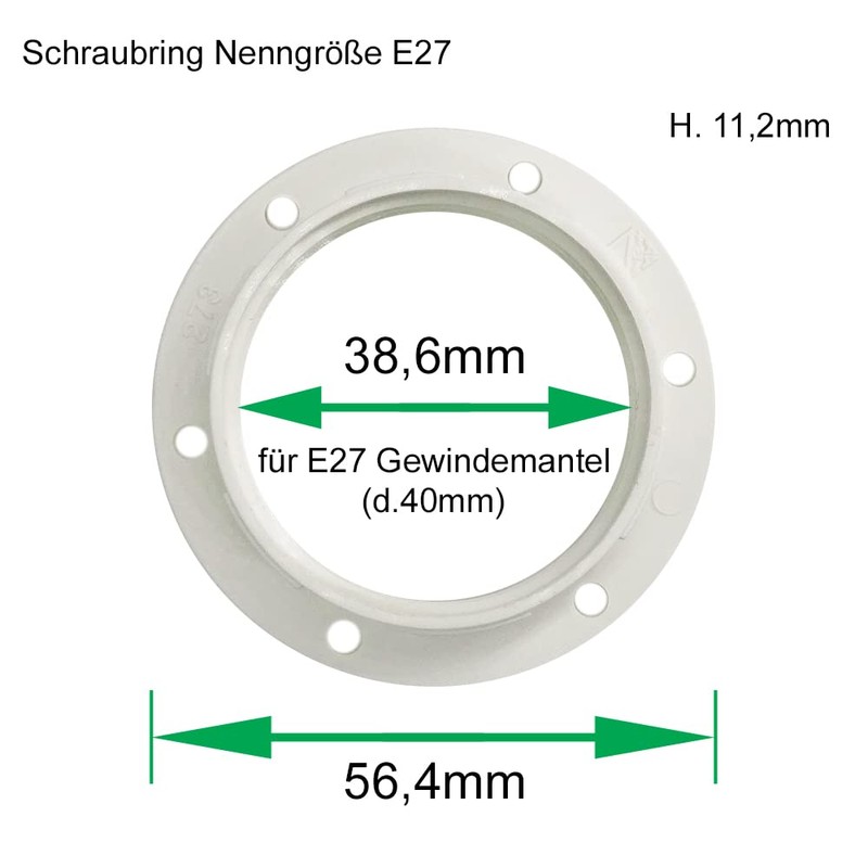 Pack of 3 Screw Rings E27 Plastic White for Lamp