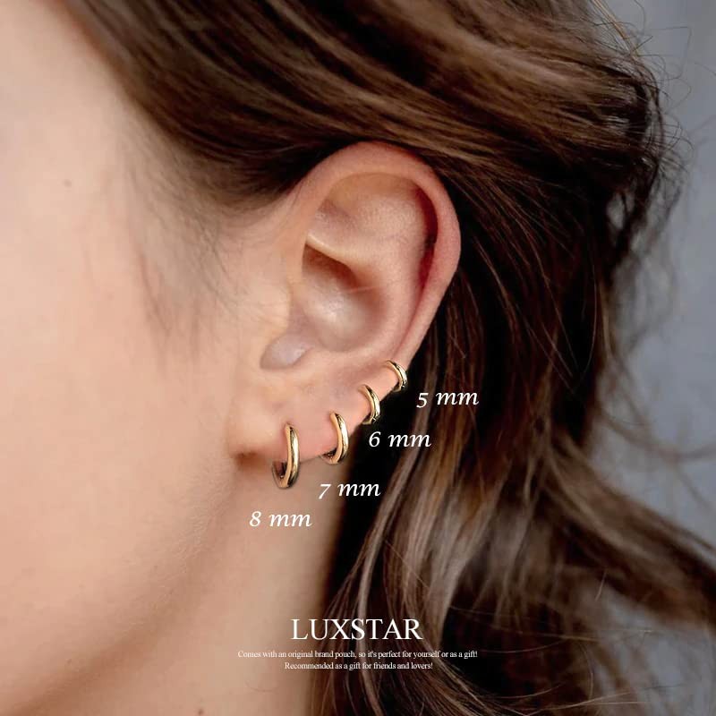 LUXSTAR Tiny Hoop Earrings, Ring, Silver 925, Gold, Thickness 1mm,