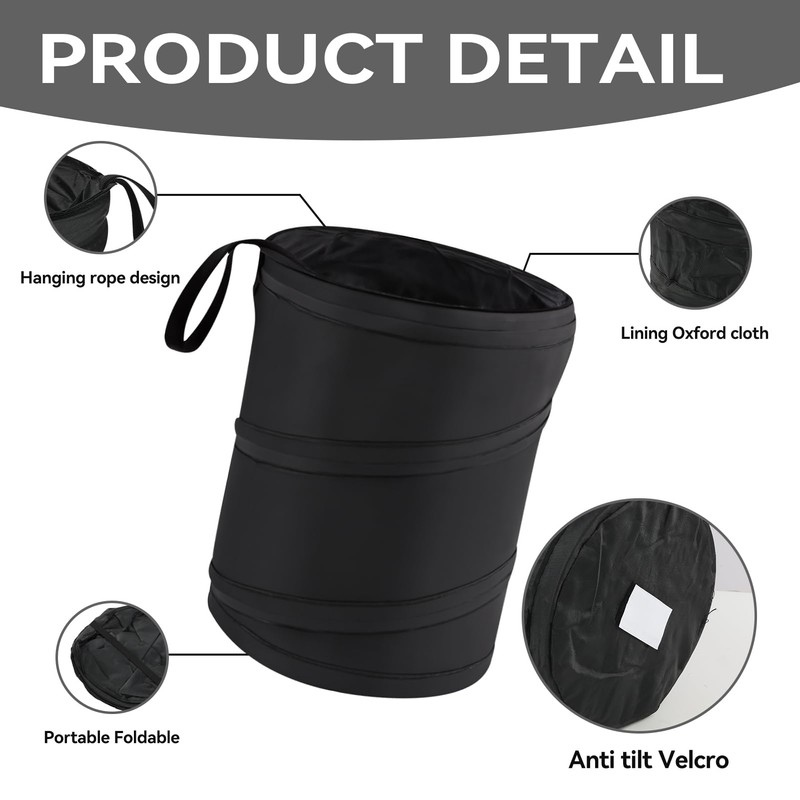 Black Compact Mini Collapsible Car Bin, Compact Foldable Car Rubbish