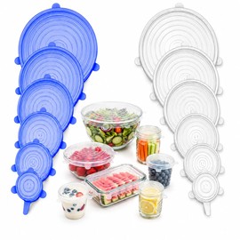 6pcs Reusable Silicone Stretch Lids, Six-piece Set Of Silicone Fresh-keeping Covers, Stretching Bowl Covers,Dust-proof Refrigerator Microwave Oven Sealing for Various Food Containers (blue)