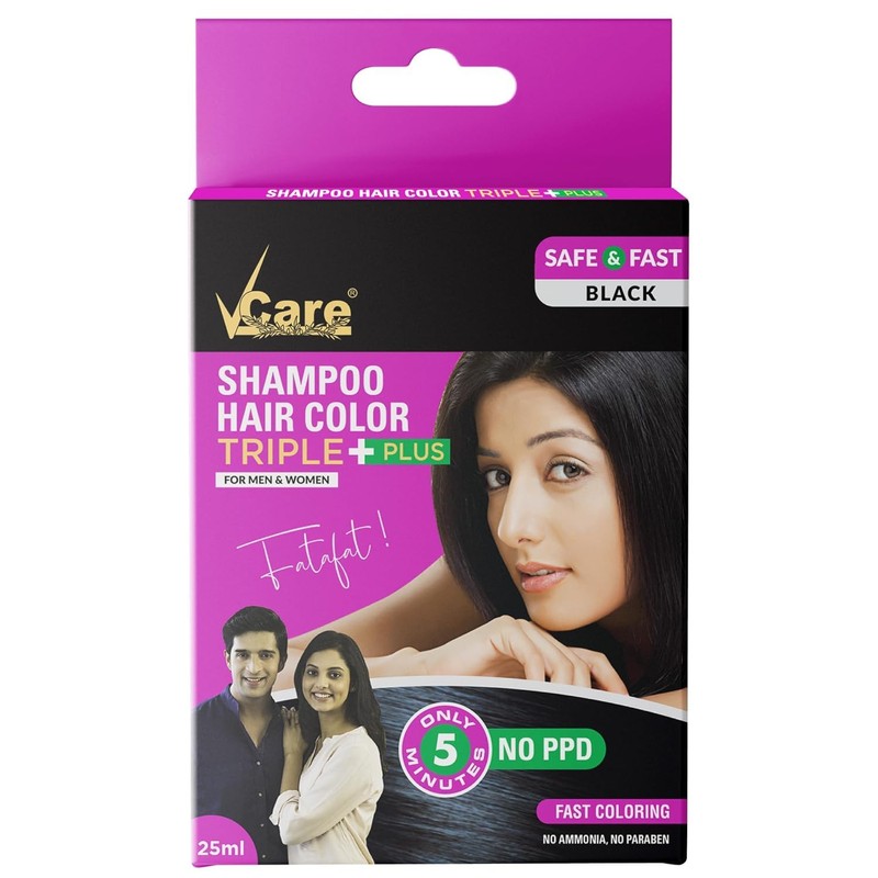 Vcare Shampoo Hair Color, Black, 25Ml