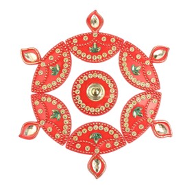 Designer Rangoli Diya Floor Reusable Small Rangoli Acrylic Rangoli Indian Traditional Festival Decorations Home Decor Gift for Home Interior Floor and Return Gifting (Size:-7")(Red)