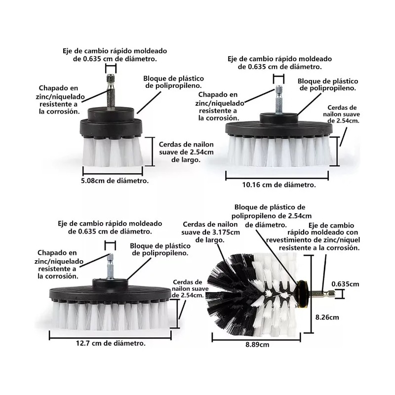 Kit De 4 Cepillos De Limpieza Suaves P Taladro Color