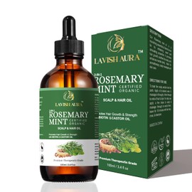 LAVISH AURA Organic Rosemary Mint Hair Oil | For Hair Growth, Hair fall and Dandruff Control | Smoothens Dry Scalp & Split Ends | infused with castor oil | Suitable for both Men and Women |100ml