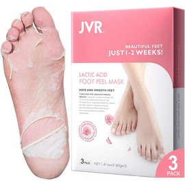 Foot Peel Mask – 3 Pack JVR Feet Exfoliating Mask with Rose Scent – Moisturizing Foot Peel Socks for Callus Removal, Cracked Heels, Dead Dry Hard Skin – Foot Skin Care for Baby Soft, Smooth Feet – For Women & Men