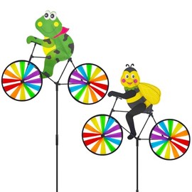 2 Pack Animal Bike Spinners Decoration 20.9 inch, Animal Pinwheels Colorful, Large Sized Whirligigs Windmill, Garden, Outdoor Courtyard, Lawn, Decoration Wind Spinner (Bee and Frog, 2PCS)