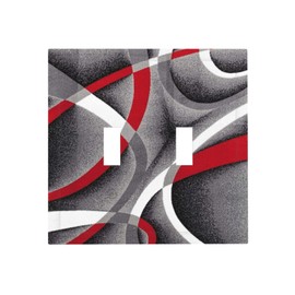 Retro Red and Black Gray White Abstract Decorative Double Toggle Outlet Light Switch Cover Modern Geometric Square Circle Geometry Painting 2 Gang Face Wall Plate Electrical Dual Device Outlet Cover
