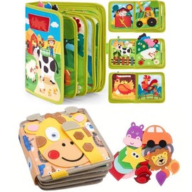 Early Education Enlightenment Busy Board Toy, 1 Count 3D Story Cloth Book, Fine Motor Skills Learning Toy, Travel Toy, Birthday Gift, Play:_Green_1 Count