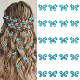 YISSION 20 Pcs Small Rhinestone Butterfly Hair Clips Mini Blue Butterfly Clips Decorative Hair pins Wedding Bridal Hair Accessories for Girls Women