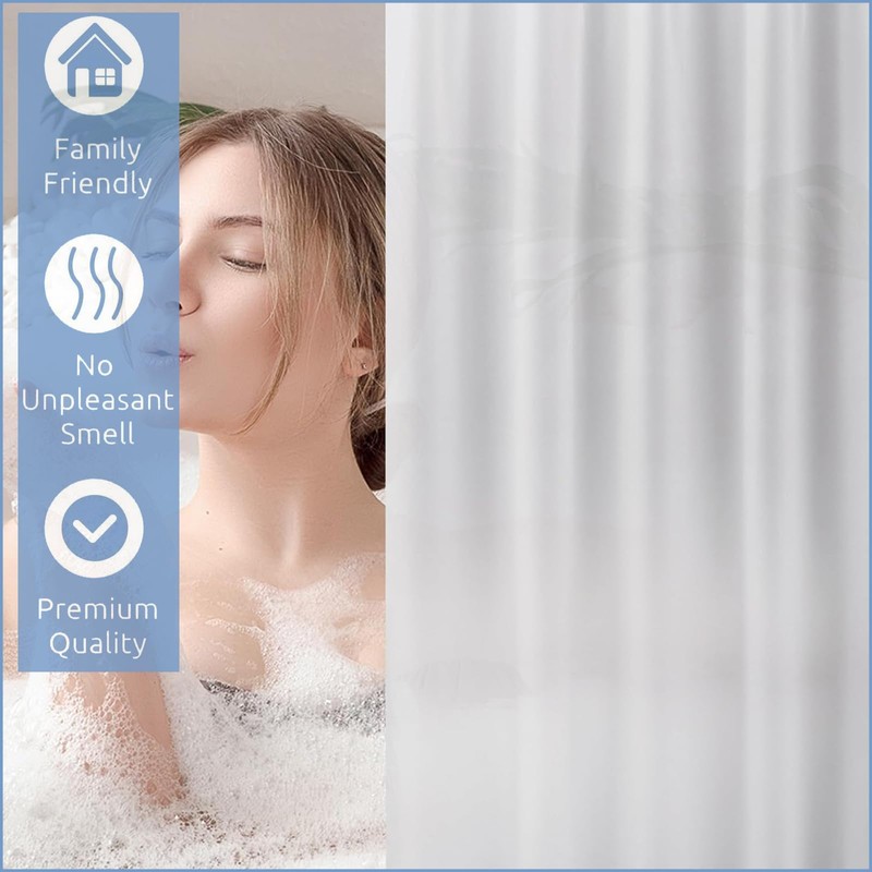 COSORO PEVA Shower Curtain 180x180cm,Heavy Duty Plastic White Weighted Shower