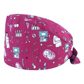 Surgical Cap - 100% Cotton - Standard Size - Fun Designs - Innovative & Comfortable Design - For Dentists, Vets & Medical Staff (Pink)