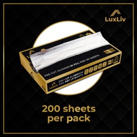 LuxLiv ® Premium Heavy Duty 18 Micron Thick Kitchen Foil Catering Aluminium Tin Foil Pre Cut Pop Up Sheets - 200 Sheets