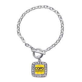 Inspired Silver - COPD Awareness - Silver Toggle Bracelet for Women - Square Charm Bracelet Jewelry Gift with Cubic Zirconia - Women's Charm Bracelet with Sturdy Toggle Clasp