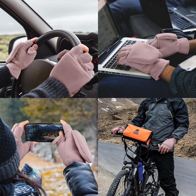 KEYDUACU Winter Gloves Fingerless Convertible Mittens Thermal Polar Fleece Insulated