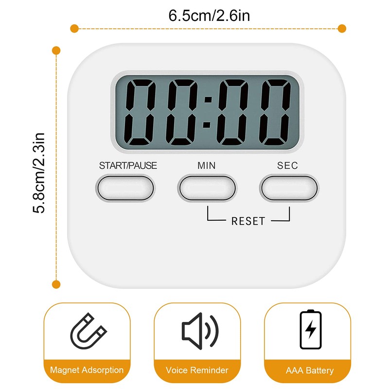 Jsdoin JS Kitchen Timer, White, 1 Pack