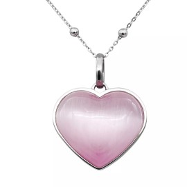 Controse heart necklace pink cat's eye heart pendant necklace stainless steel beads chain