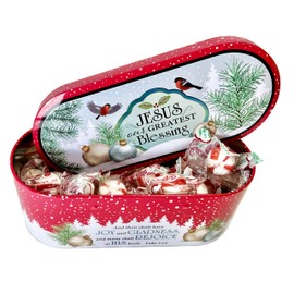Scripture Candy, Jesus Our Greatest Blessing Christmas Tin, 4 Ounce Soft Peppermint Candy