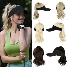 WUODHTW WUODHTW Hat Wig for Women Baseball Cap Wig with Curly Synthetic Hair Extensions Ponytail Cap wig Sun Hat with Hair