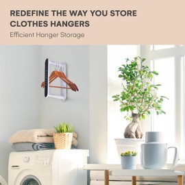 flybold Hanger Storage Rack - Hanger Organizer Stacker for Closet Organization - Space-Saving Storage Holder for Light Hangers - Adhesive Hanger Up Storage Caddy - Adjustable Length, White/Black