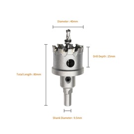 Meccion TCT Carbide Hole Saw Drill Bit, Heavy Duty Industrial Grade Hole Cutter for Stainless Steel, Metal, Alloy, Cast Iron, Copper (40mm)