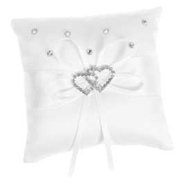 CAXUSD Ring Bearer Basket Embroidery Accessories Engagement Ring Pillow Pearl Decor Double Heart Ring Pillow Ring Bearer Pillow Macrame Decor Mini Ring Rural Bride White Wedding Pillow