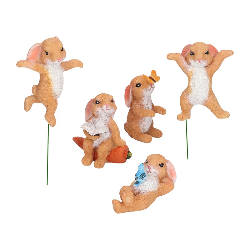 5pcs Bunny Figurines Cute Style Resin Material Decorative DIY Micro