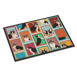 Caroline's Treasures MLM1112MAT Lots of Tricolor Cardigan Corgi Doormat 18x27 Front Door Mat Indoor Outdoor Rugs for Entryway, Non Slip Washable Low Pile, 18H X 27W