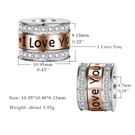 925 Sterling Silver Charm Rose Gold Pearl Heart with Crystals Fits European Bracelet Gift for Family (I Love You), Metal, Quartz