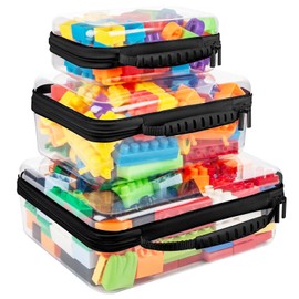 EAROND Bottom-Deepened 2.75''-3 Pack Clear Hard Shell Zipper Case L+M+S,Portable Zipper Bags Waterproof Cosmetics Bags,Organizer Pouch For Snacks,Toy,Diapers,Travel,Black