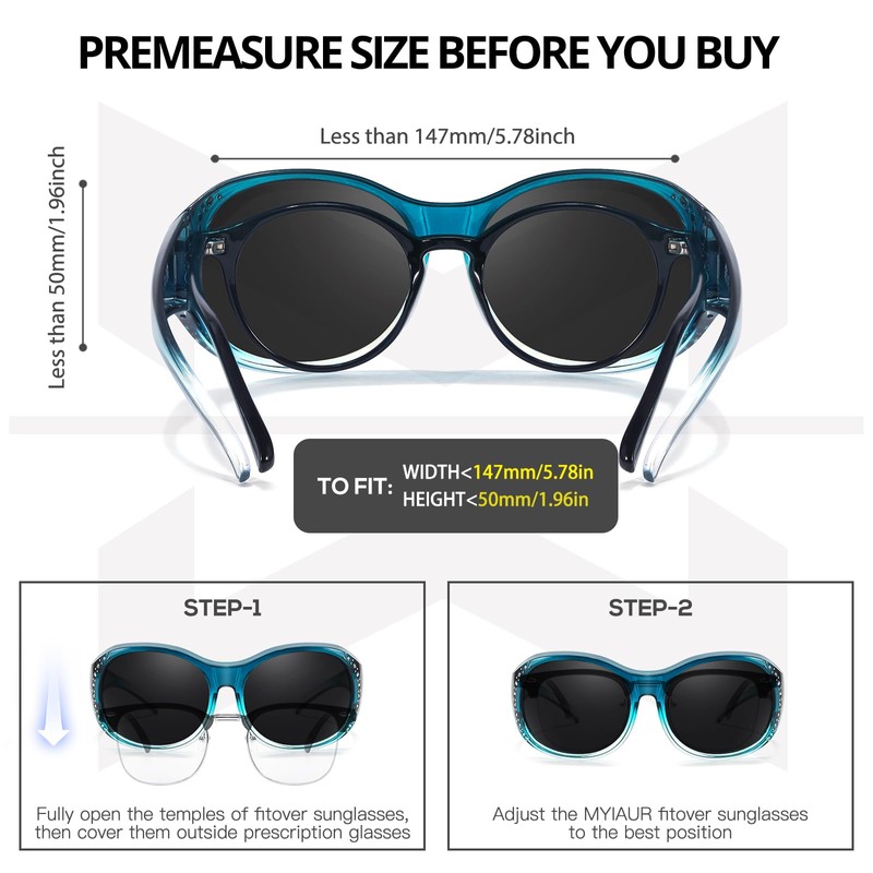 Myiaur Pack of 2 Polarised Sunglasses for Glasses Wearers Women