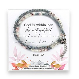 God is Within Her She Will Not Fail Morse Code Wrap Bracelet for Christian Women Psalm 46:5, Inspirational Religious Jewelry for Her, Unique Graduation Gift, Bible Verse Scripture Adjustable