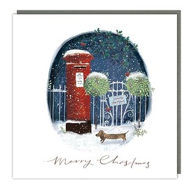 Tracks Publishing Charity Christmas Cards - Dachshund and Snowy Post Box with Foil Details - Eco-Friendly - Pack of 5 Cards