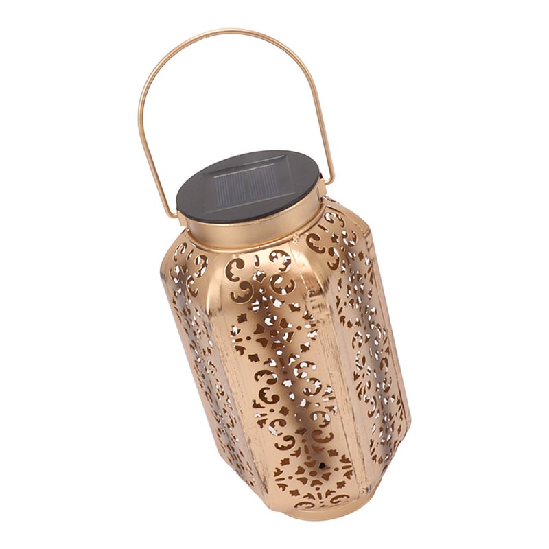 LED Solar Lantern Waterproof Hanging Metal Lamps Small Hexagonal Lantern