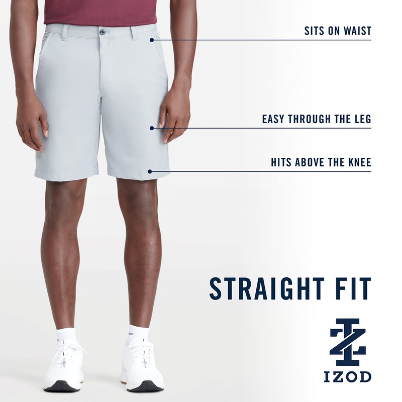 IZOD Mens 9.5" Swingflex Stretch Straight Fit Golf Shorts, Black,