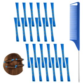 24Pcs Perm Rods for Short Long Hair, Plastic Hair Perm Rods for Curls, Perms Rod with Steel Pintail Comb for Hairdressing, Long-lasting Curls