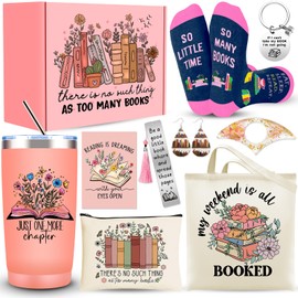 Book Lover Gifts for Women, Book Accessories Bookish Gifts with 20 Oz Tumbler Socks Tote Bag Makeup Bag Book Page Holder Bookmark Keychain Earrings, Book Club Gifts for Readers, Librarians, Bookworms